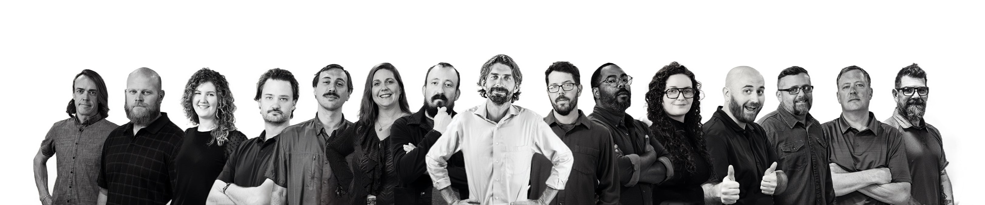 Black and white photo of the Spark Robotic team standing together