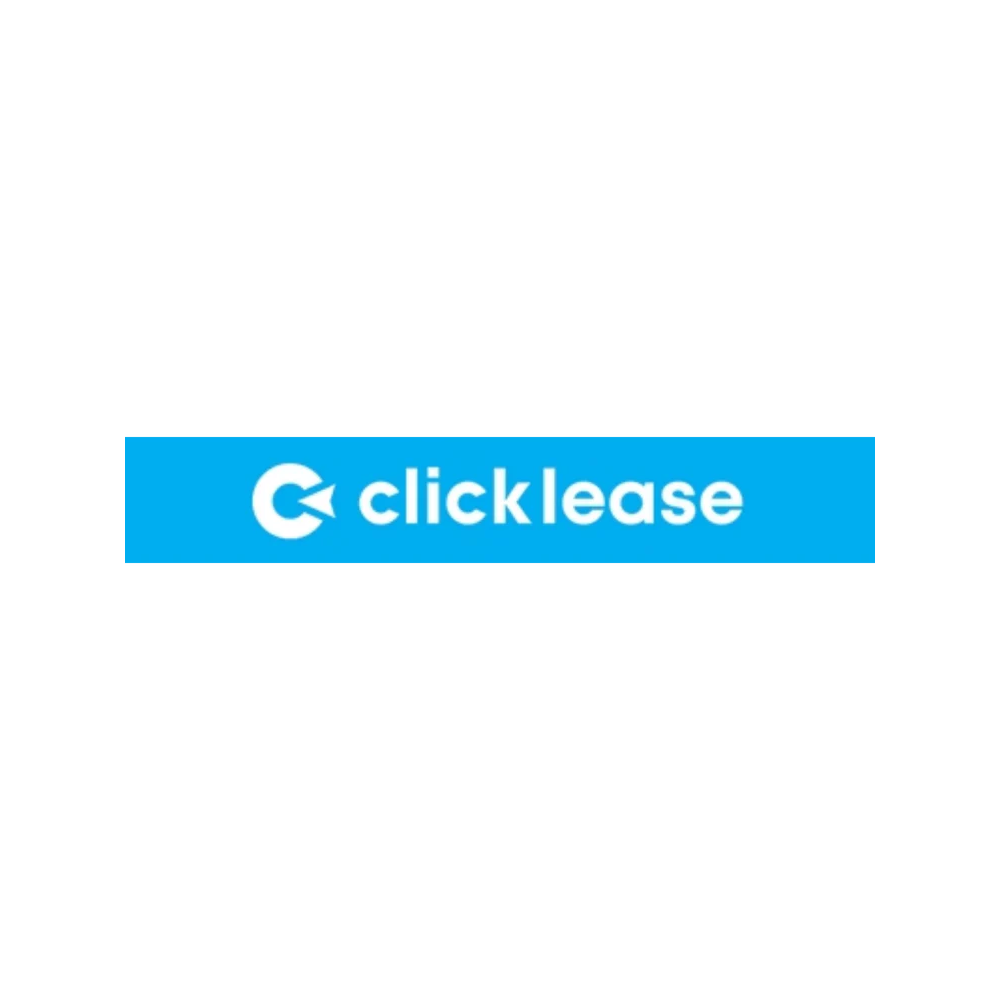 Blue 'clicklease' logo on a white background