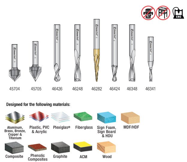 Amana - 134 General Purpose CNC Router Bit Collection (8 - Pc) - Spark Robotic