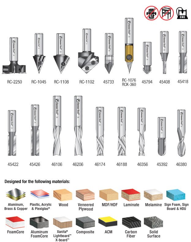 Amana AMS - 139 18 - Pc Advanced General Purpose CNC Router Bit Collection, 1/2 Inch Shank - Spark Robotic