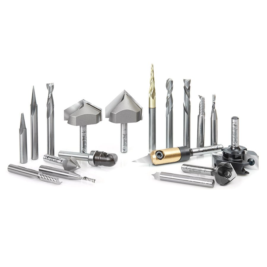 Amana AMS - 132 18 - Pc Signmaking Advanced CNC Router Bit Collection, 1/4 Inch Shank - Spark Robotic