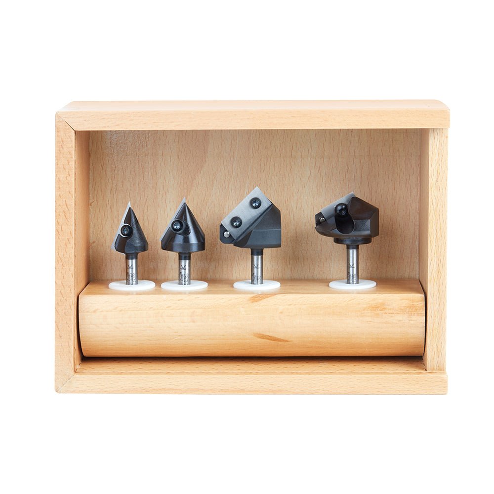 Amana AMS - 225 4 - Pc 3D CNC Signmaking, Lettering & Engraving Insert Solid Carbide 45, 60, 90 & 120 Degree V - Groove Router Bit Collection, 1/4 Inch Shank - Spark Robotic