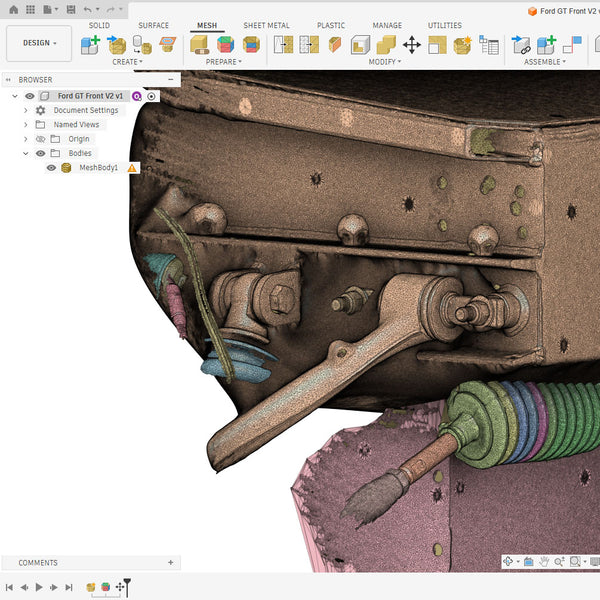 3D modeling software interface with a detailed mechanical component on screen