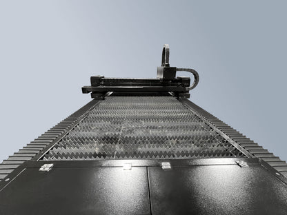 Large fiber laser machine system with a light gray background