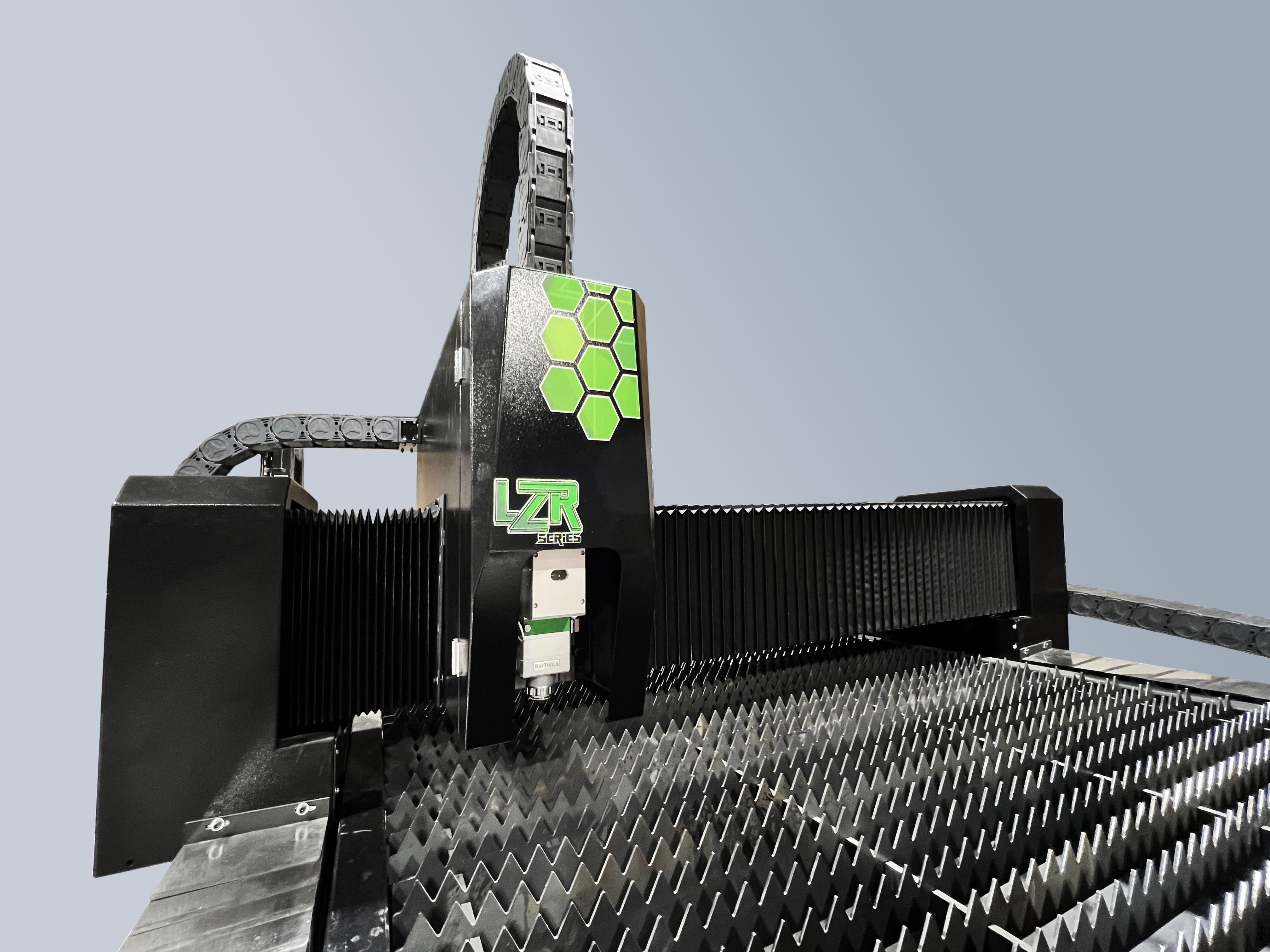 CNC Fiber Laser machine with a green logo on a gray background