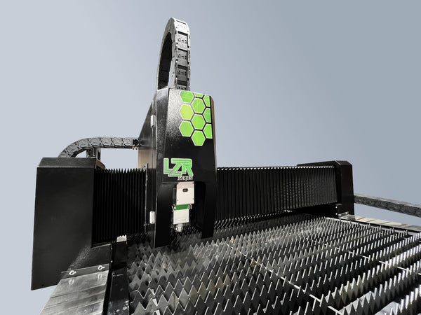 CNC Fiber Laser machine with a green logo on a gray background
