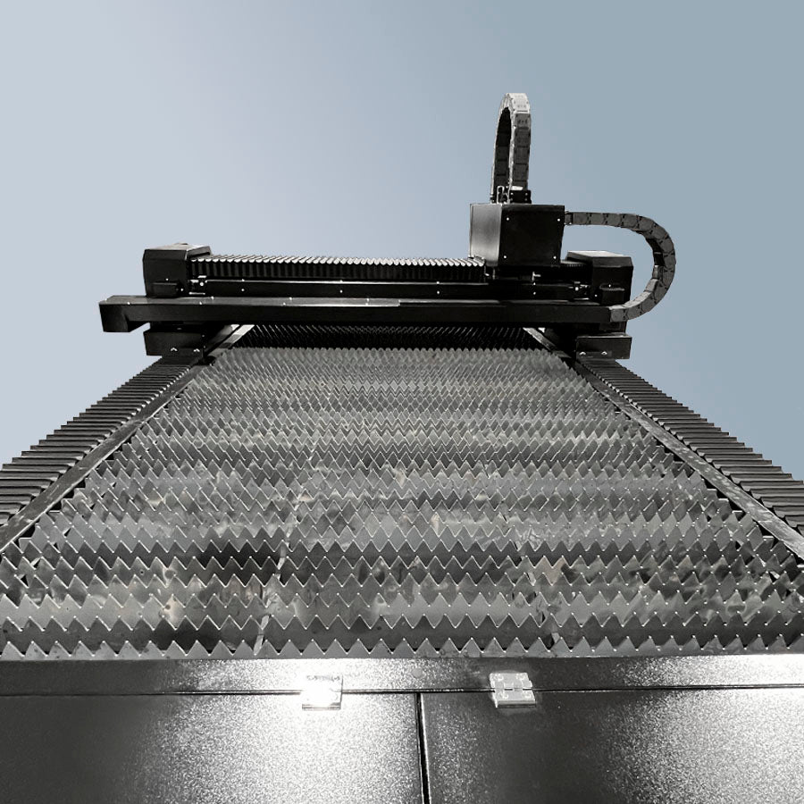 Perspective shot of a CNC Fiber Laser machine