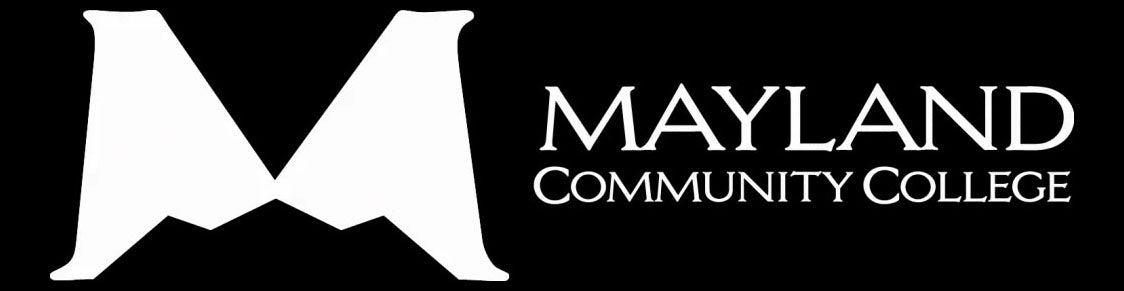 Mayland Community College logo with a white 'M' on a black background