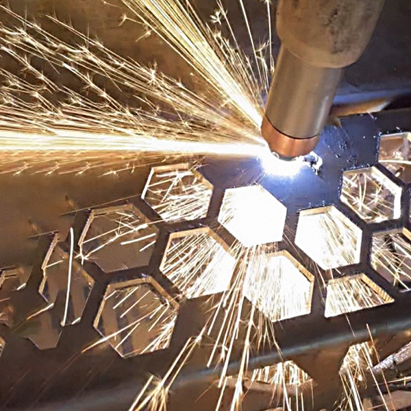 Metal cutting process with sparks flying