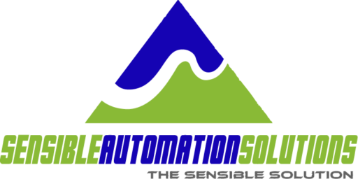 Logo of Sensible Automation Solutions with a blue and green design on a white background.