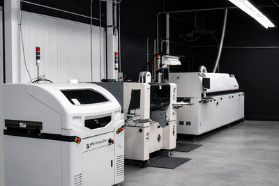 Industrial SMT machinery in a factory setting
