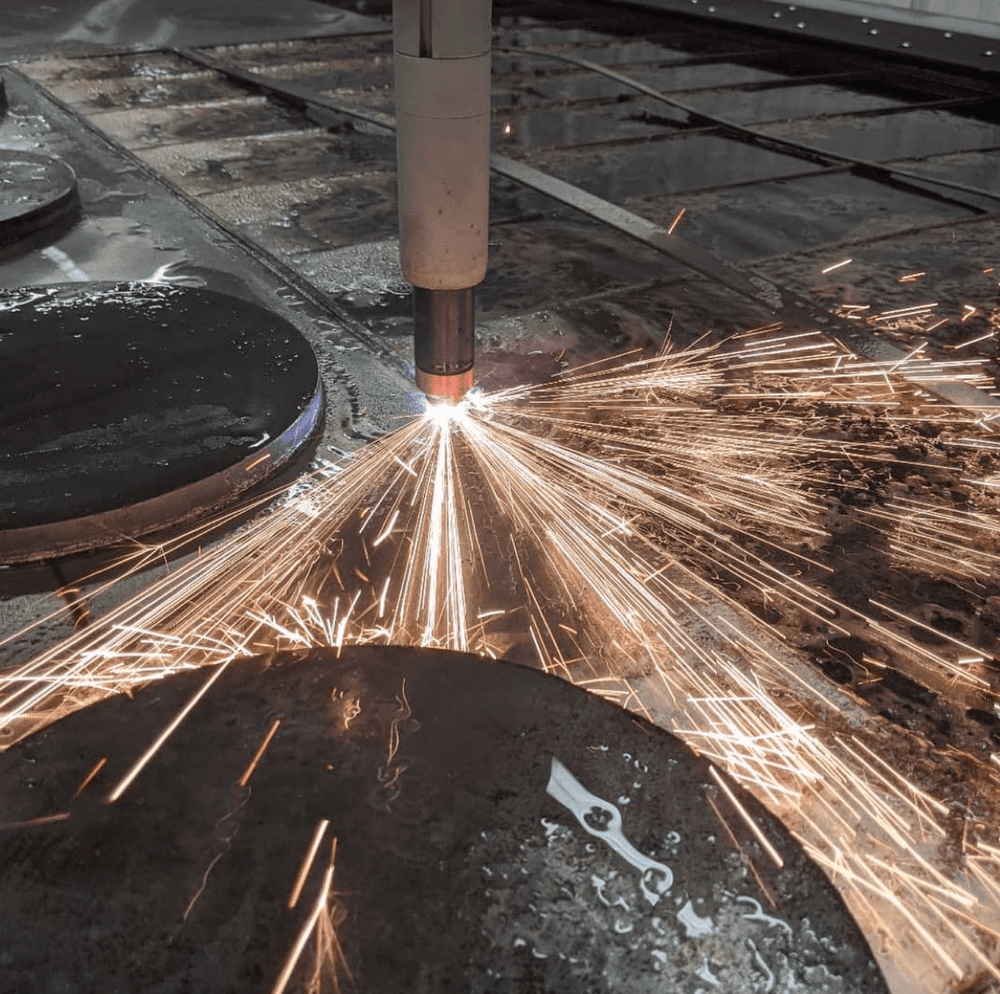 Metal cutting process with sparks flying
