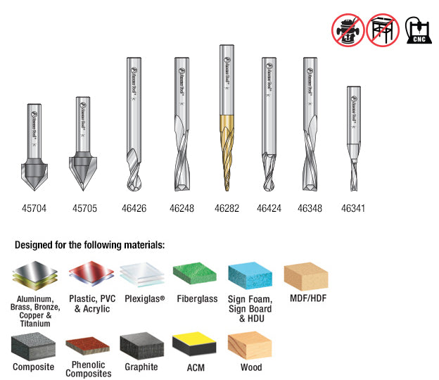 AMS-134 8-Pc General Purpose CNC Router Bit Collection, 1/4 Inch Shank