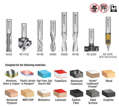 AMS - 170 8 - Pc General Purpose CNC Router Bit Collection, 1/2 Inch Shank - Spark Robotic