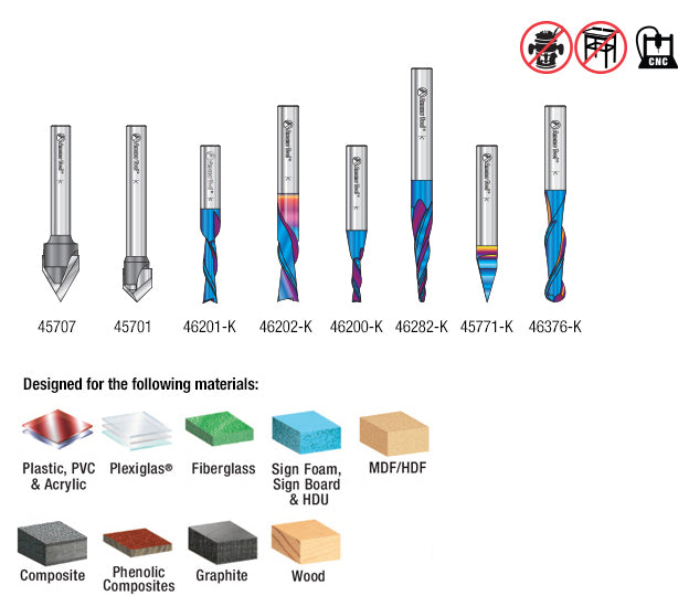 Amana AMS-174 8-Pc General Purpose CNC Router Bit Collection III, 1/4 Inch Shank