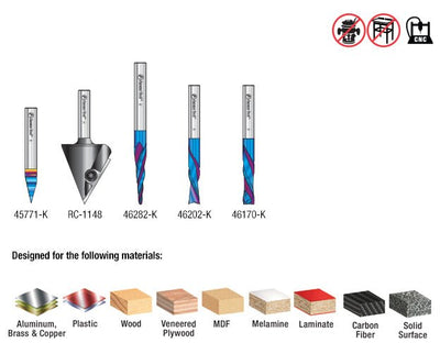 Amana - 175 CNC Sign Making Router Bit Set (5 - Pc) - Spark Robotic
