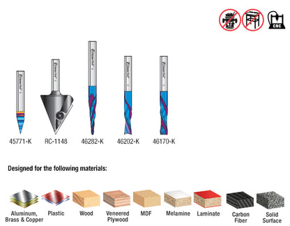 Amana AMS-175 5-Pc CNC Signmaking Router Bit Set V, 1/4 Inch Shank