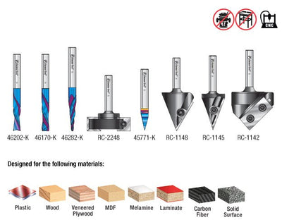 Amana AMS - 179 CNC Router Bit 8 - Pc Advanced Starter Set, 1/4 Inch Shank - Spark Robotic