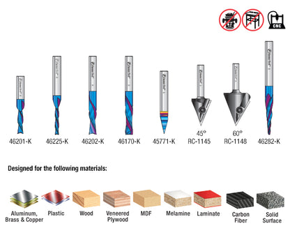 Amana AMS-230 Joos CNC 8-Pc Advance Router Bit Set, 1/4 Inch Shank