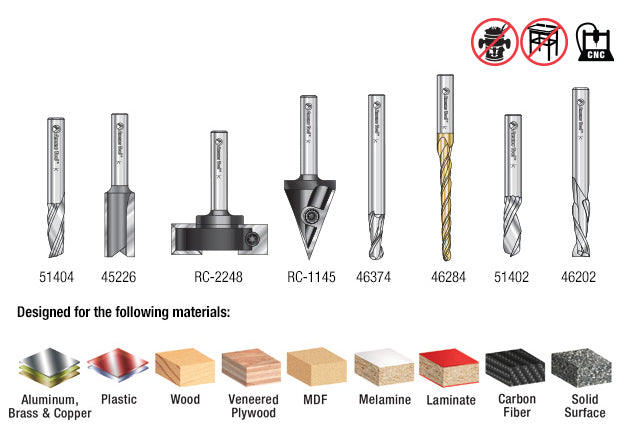 Amana tools AMS-131 8-Pc Starter CNC Router Bit Collection II, 1/4 Inch Shank