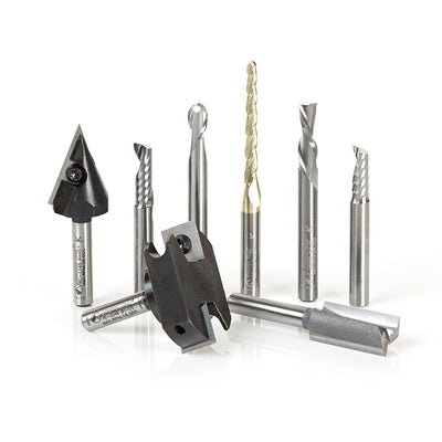 Amana tools AMS - 131 8 - Pc Starter CNC Router Bit Collection II, 1/4 Inch Shank - Spark Robotic