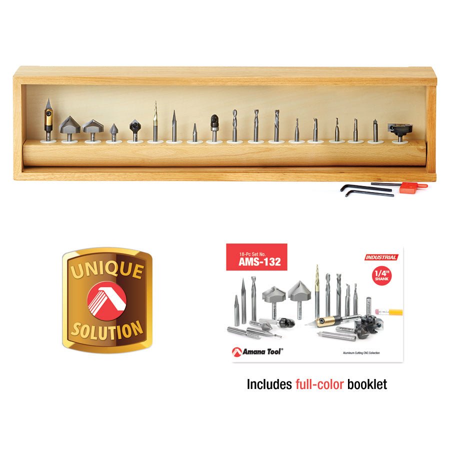 Amana AMS-132 18-Pc Signmaking Advanced CNC Router Bit Collection, 1/4 ...
