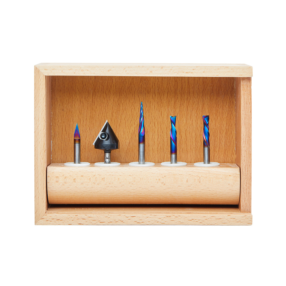 Amana AMS-175 5-Pc CNC Sign making Router Bit Set V, 1/4 Inch Shank