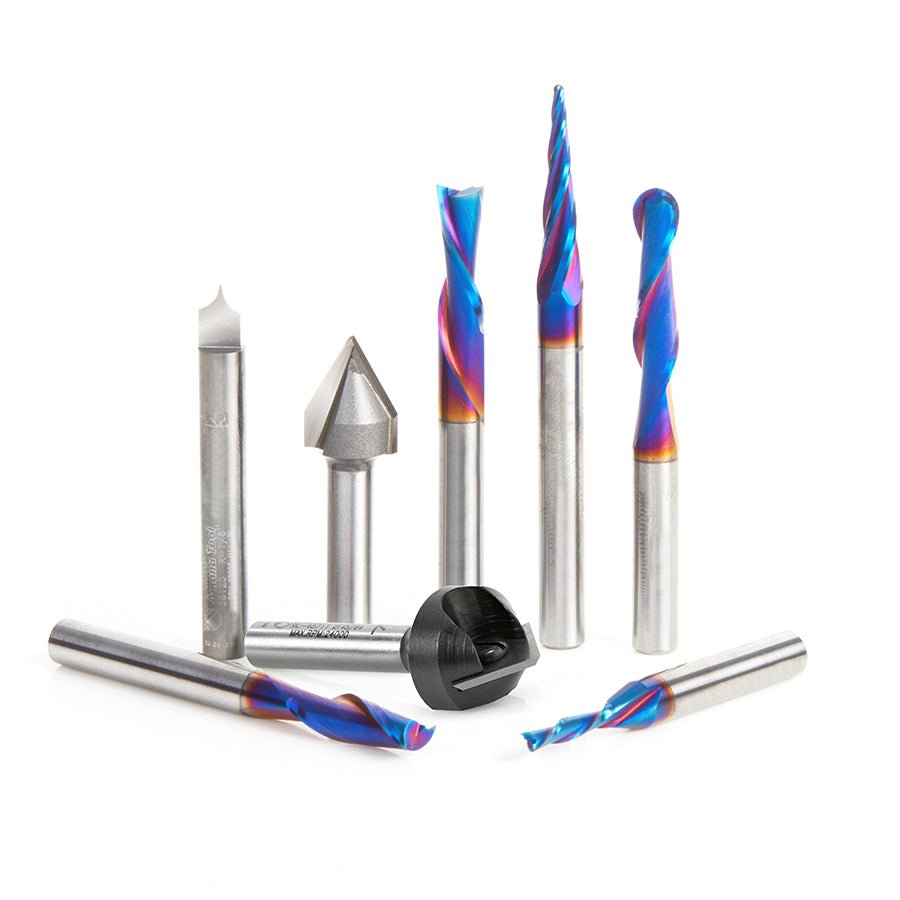 Amana - 177 - K CNC Router Bit Collection V - Grooves, Point Roundover and Multi - Purpose Spektra™ Bits (8 - pc) - Spark Robotic