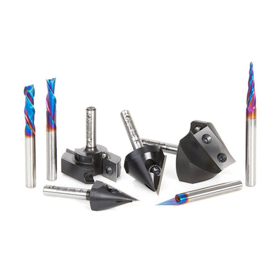 Amana AMS - 179 CNC Router Bit 8 - Pc Advanced Starter Set, 1/4 Inch Shank - Spark Robotic