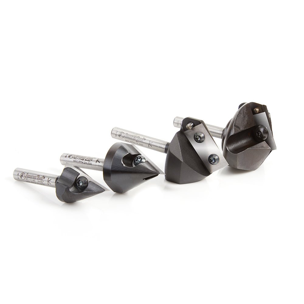 Amana AMS - 225 4 - Pc 3D CNC Signmaking, Lettering & Engraving Insert Solid Carbide 45, 60, 90 & 120 Degree V - Groove Router Bit Collection, 1/4 Inch Shank - Spark Robotic