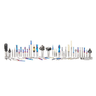 Amana AMS - CNC - 60 - Master CNC Router Bit Collection, 57 - Pcs with LED Illuminated, Mirrored Interior and Solid Wood Display - Spark Robotic