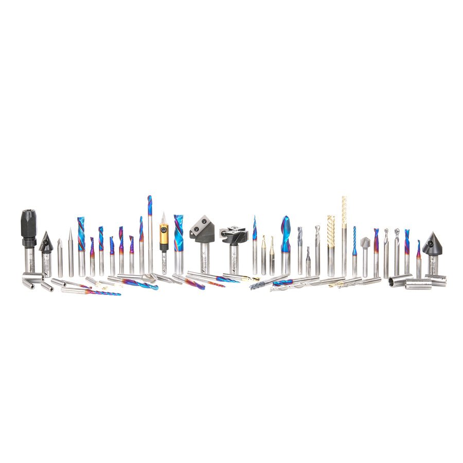 Amana AMS - CNC - 60 - Master CNC Router Bit Collection, 57 - Pcs with LED Illuminated, Mirrored Interior and Solid Wood Display - Spark Robotic